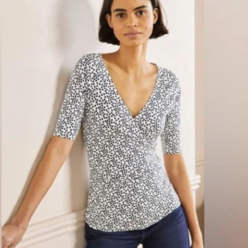 Boden Short Sleeve Wrap Top Ivory Scatter Spot